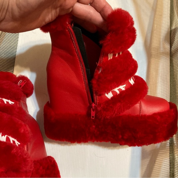 Dizzy Dream Wedge Fur Booties Women – Red Anthony Wang Sz 7 - Picture 7 of 11